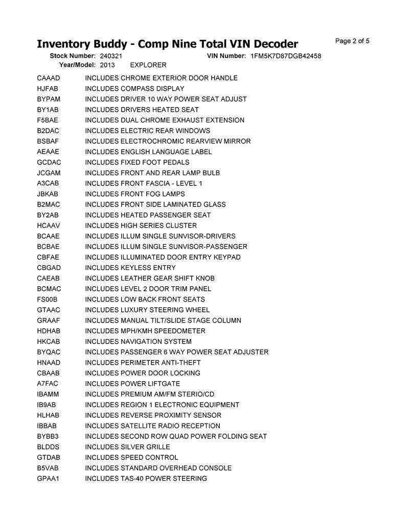 2011 FORD EXPLORER FACTORY DOOR CODE visual data 8